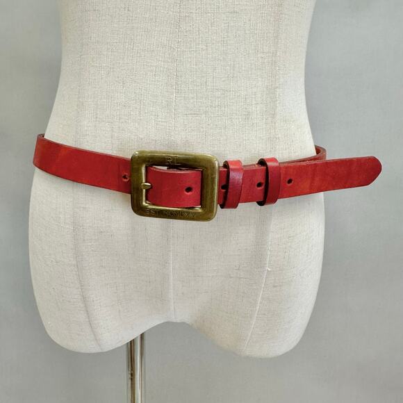 Ralph Lauren Red Leather Belt w/ Brass Buckle Size 34 RL MCMLXVII Made in Italy - Picture 1 of 16